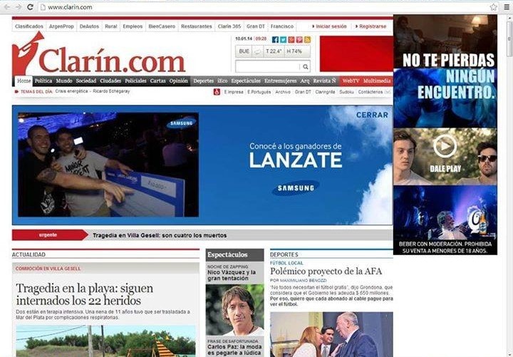 Aparición destacada en Clarin.com tras ganar el premio #SAMSUNGLANZATE 2013