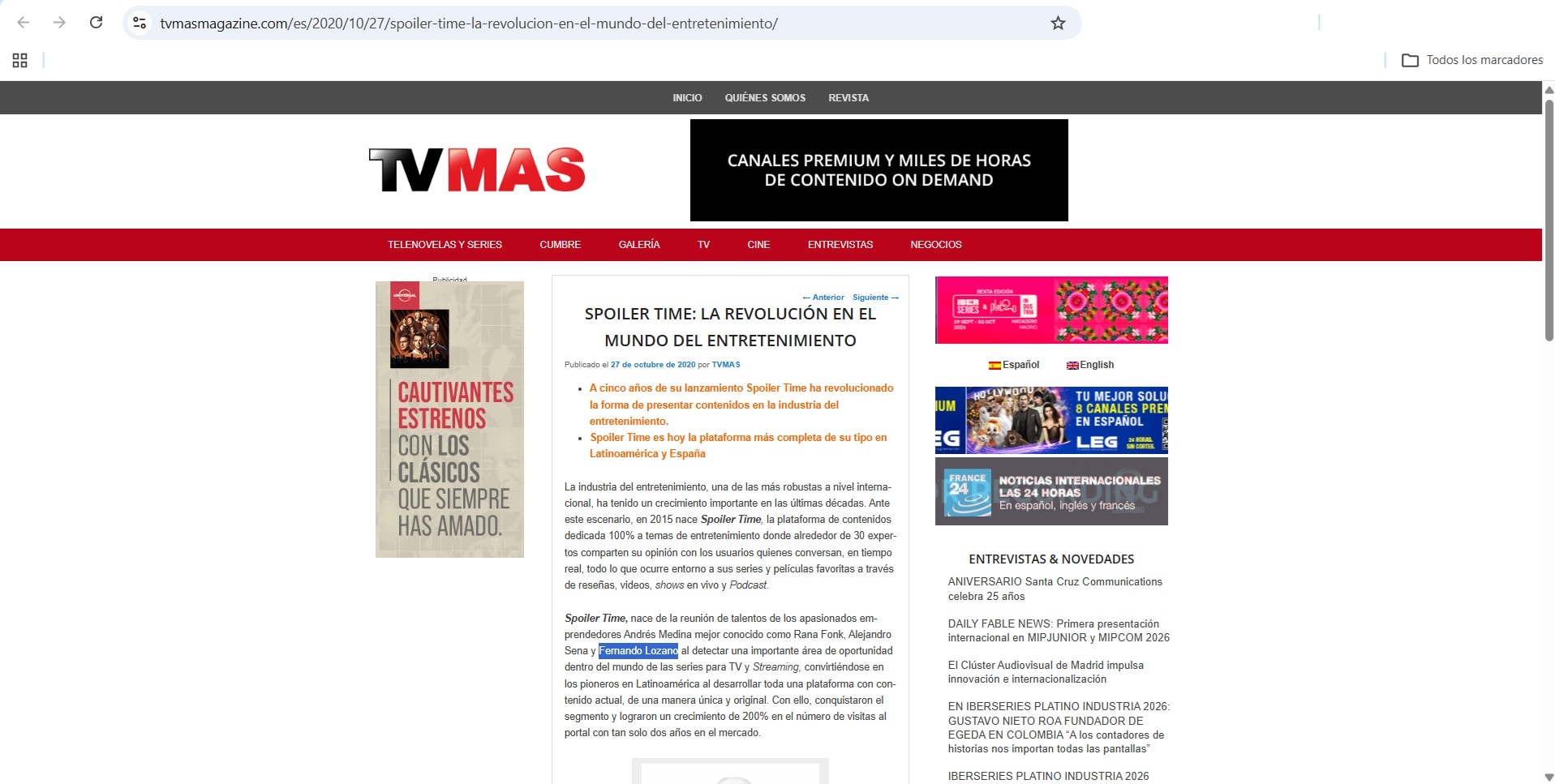 Impacto de SPOILERTIME.COM en los medios digitales mexicanos